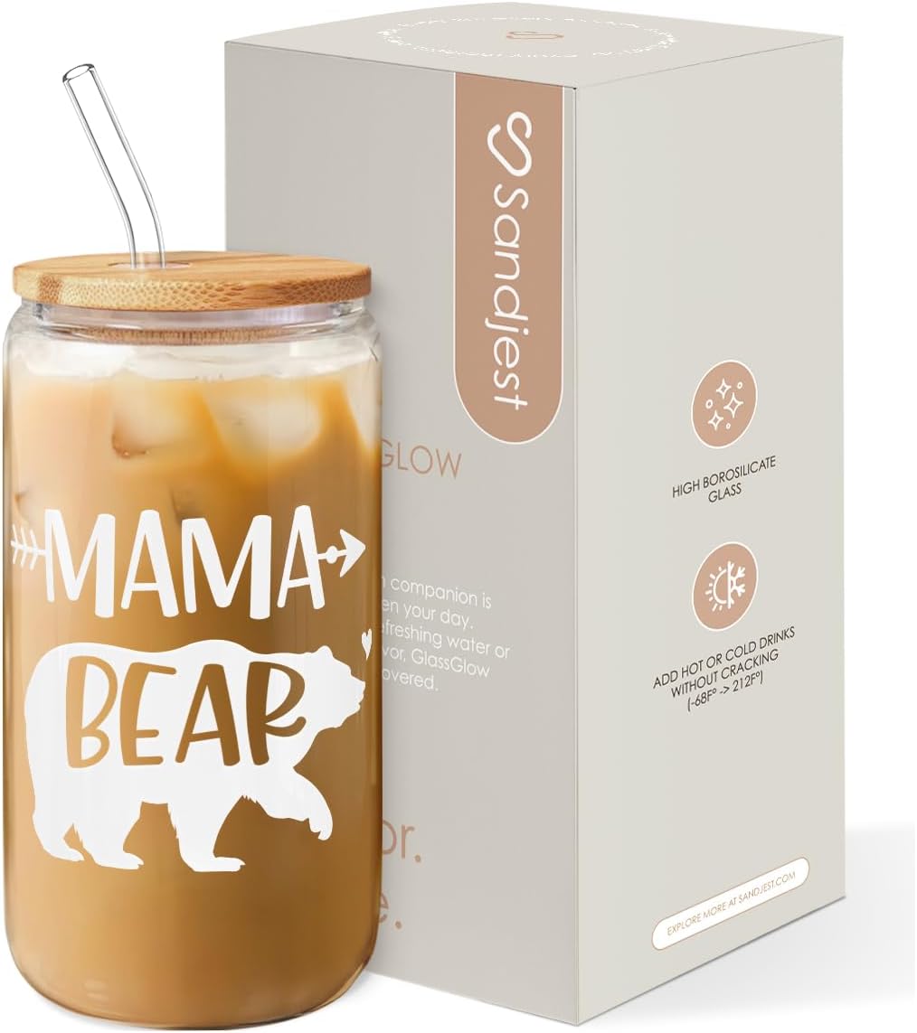 Inspiration Glass Can, Positive Motivational Cup with Lid & Straw, Iced Coffee Aesthetic Cups, Idea Gift for Christmas Birthday Mother Day, Gifts for Women, 16oz