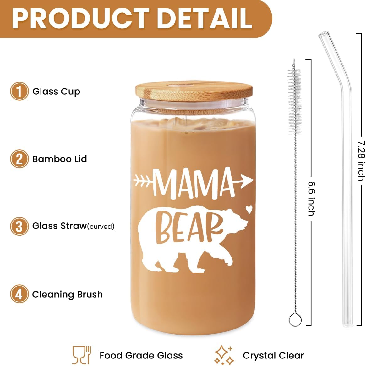 Inspiration Glass Can, Positive Motivational Cup with Lid & Straw, Iced Coffee Aesthetic Cups, Idea Gift for Christmas Birthday Mother Day, Gifts for Women, 16oz