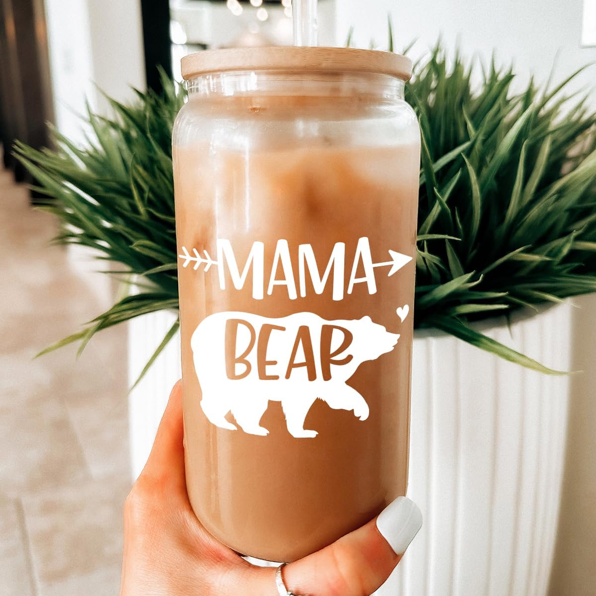 Inspiration Glass Can, Positive Motivational Cup with Lid & Straw, Iced Coffee Aesthetic Cups, Idea Gift for Christmas Birthday Mother Day, Gifts for Women, 16oz
