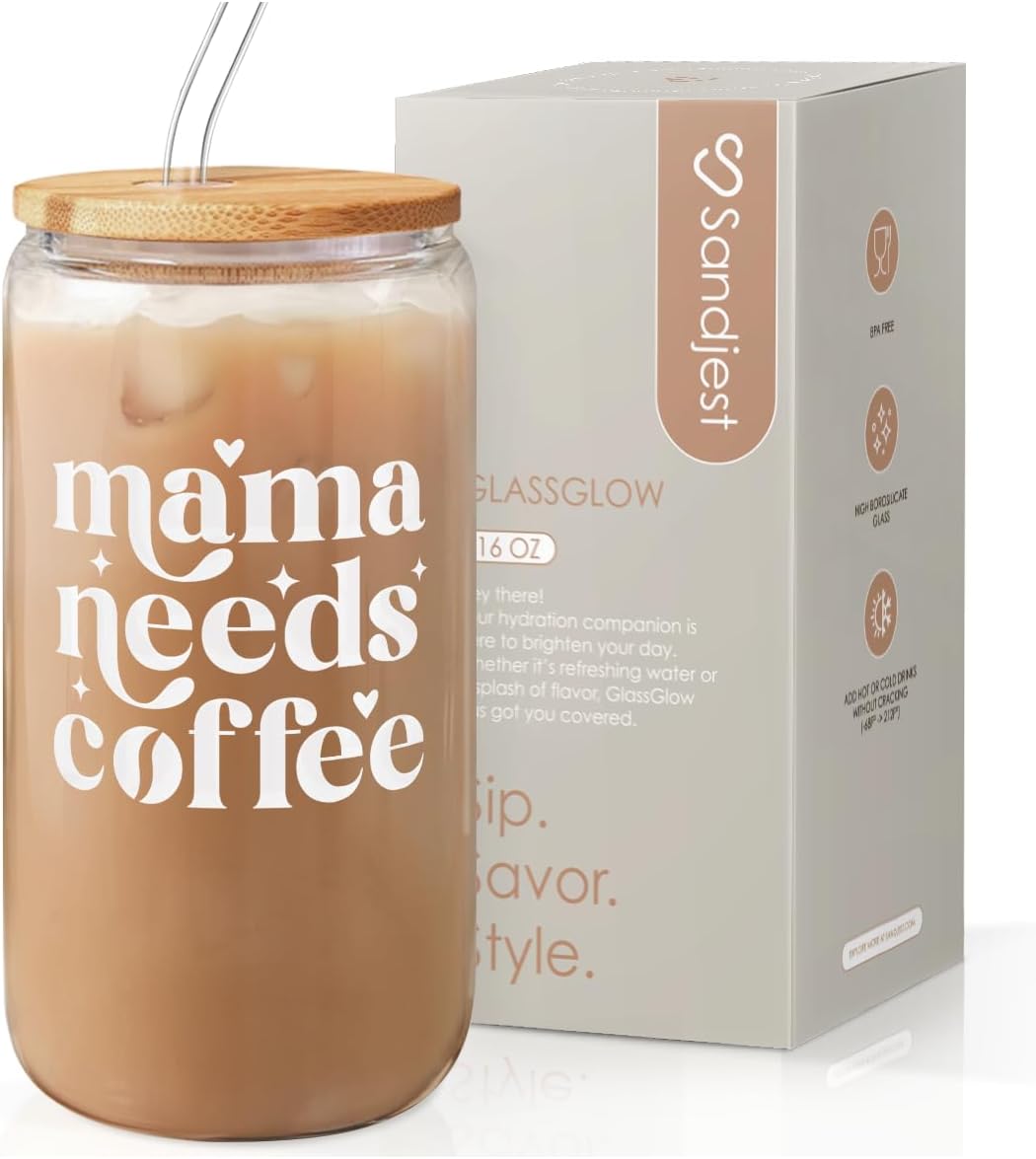 Inspiration Glass Can, Positive Motivational Cup with Lid & Straw, Iced Coffee Aesthetic Cups, Idea Gift for Christmas Birthday Mother Day, Gifts for Women, 16oz