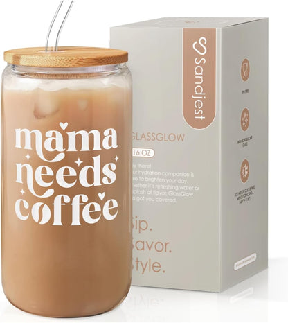 Inspiration Glass Can, Positive Motivational Cup with Lid & Straw, Iced Coffee Aesthetic Cups, Idea Gift for Christmas Birthday Mother Day, Gifts for Women, 16oz