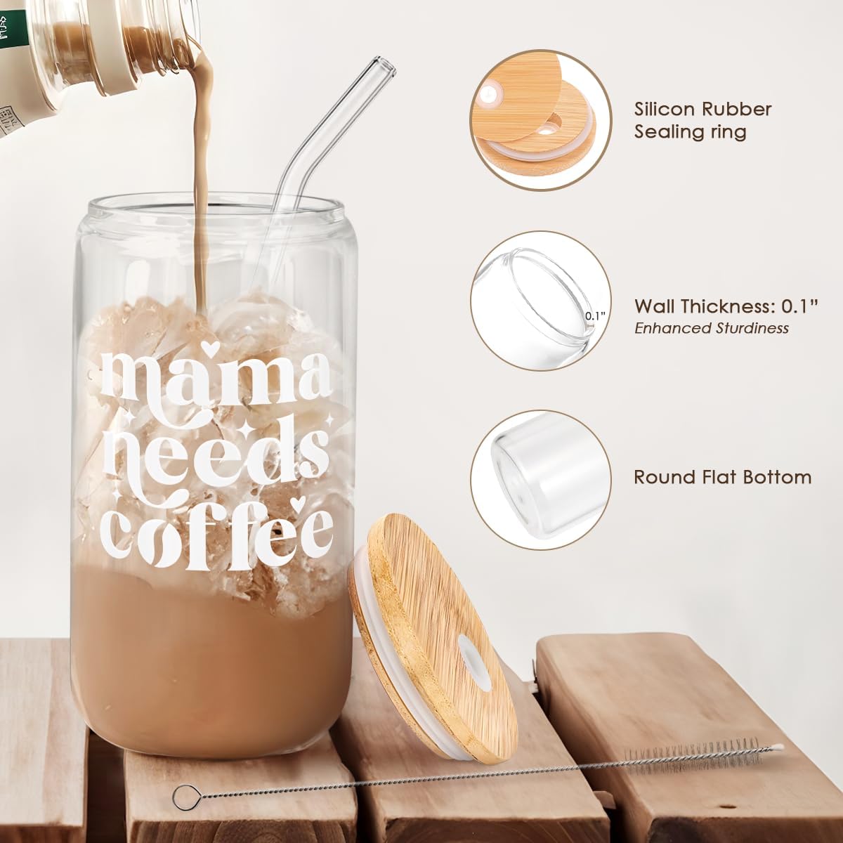 Inspiration Glass Can, Positive Motivational Cup with Lid & Straw, Iced Coffee Aesthetic Cups, Idea Gift for Christmas Birthday Mother Day, Gifts for Women, 16oz