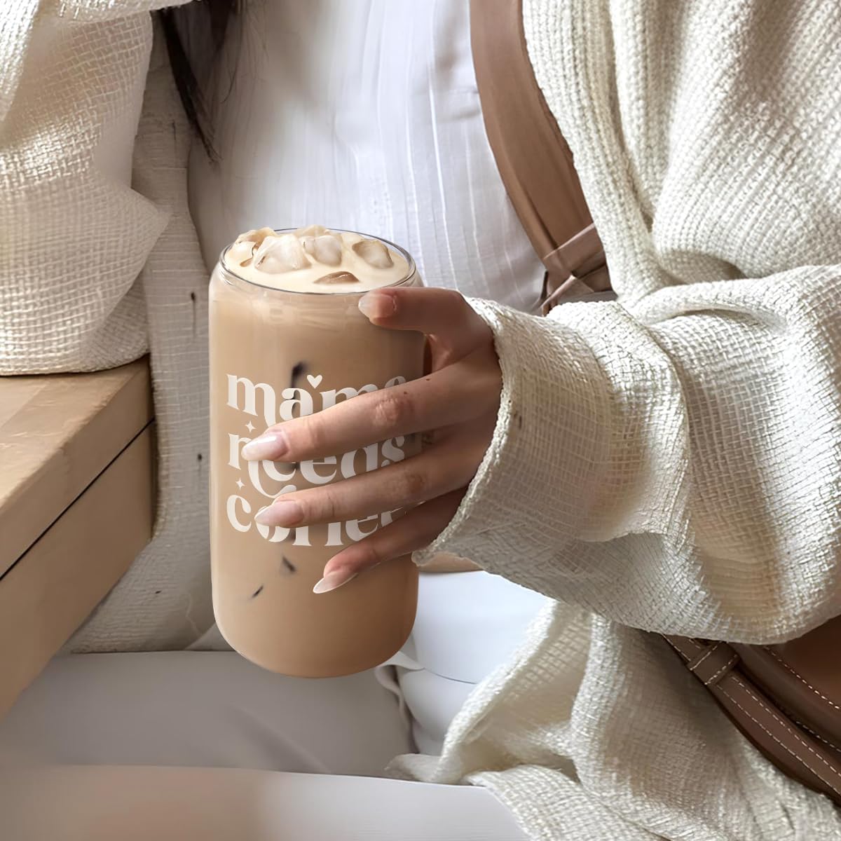 Inspiration Glass Can, Positive Motivational Cup with Lid & Straw, Iced Coffee Aesthetic Cups, Idea Gift for Christmas Birthday Mother Day, Gifts for Women, 16oz