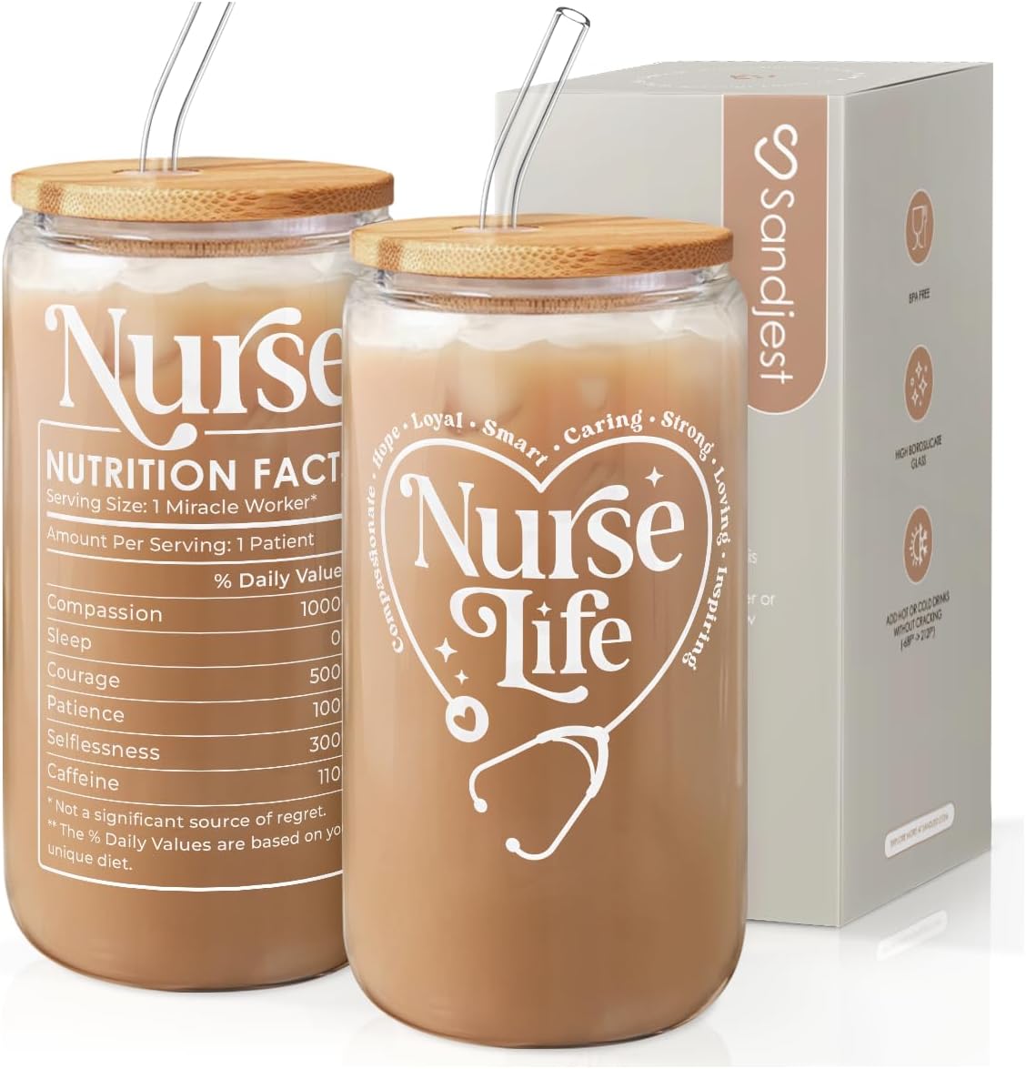 Inspiration Glass Can, Positive Motivational Cup with Lid & Straw, Iced Coffee Aesthetic Cups, Idea Gift for Christmas Birthday Mother Day, Gifts for Women, 16oz