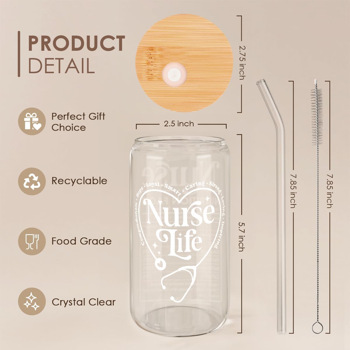 Inspiration Glass Can, Positive Motivational Cup with Lid & Straw, Iced Coffee Aesthetic Cups, Idea Gift for Christmas Birthday Mother Day, Gifts for Women, 16oz