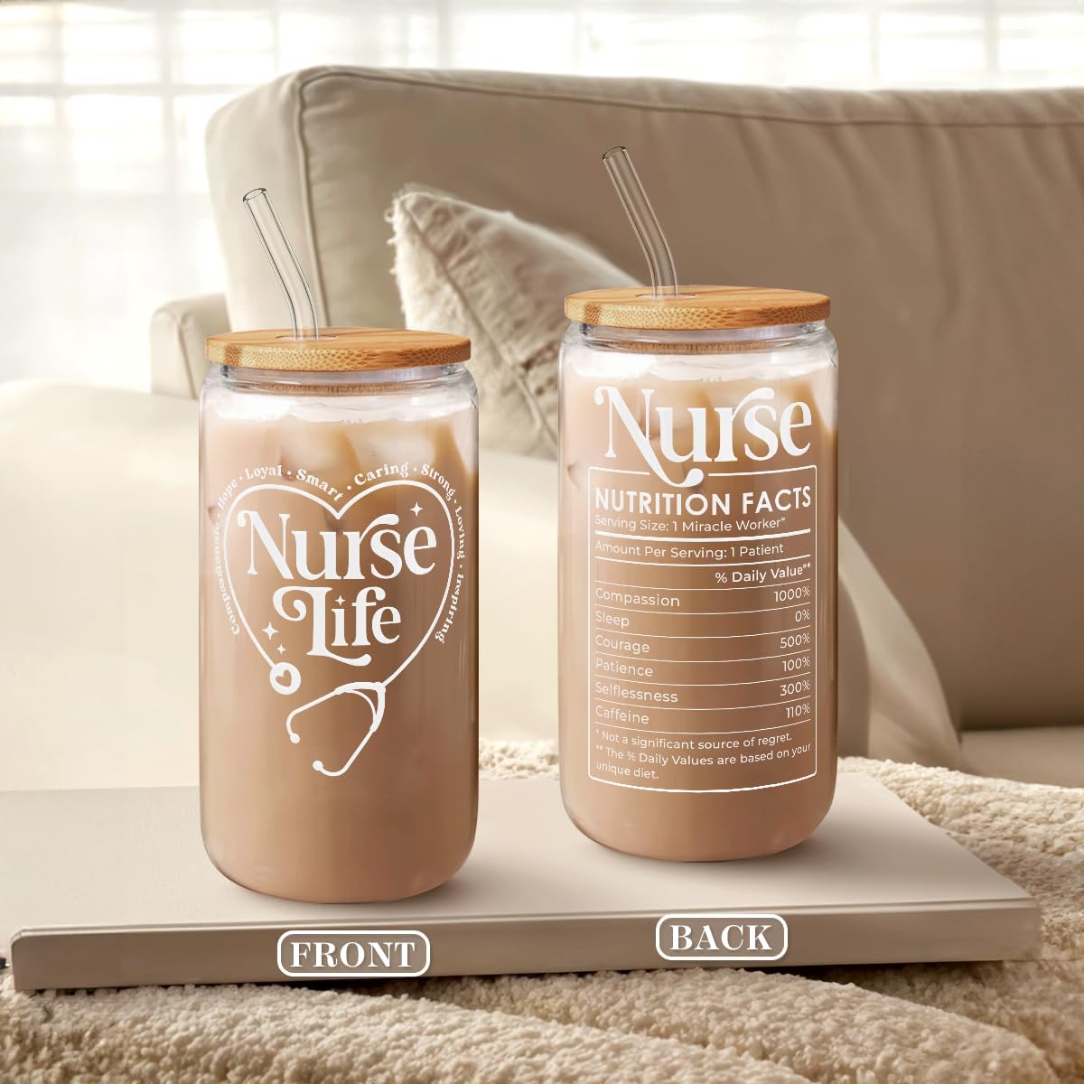 Inspiration Glass Can, Positive Motivational Cup with Lid & Straw, Iced Coffee Aesthetic Cups, Idea Gift for Christmas Birthday Mother Day, Gifts for Women, 16oz
