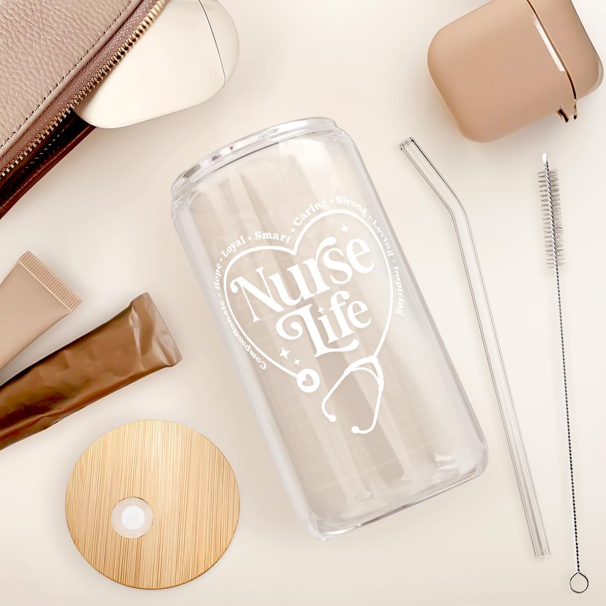 Inspiration Glass Can, Positive Motivational Cup with Lid & Straw, Iced Coffee Aesthetic Cups, Idea Gift for Christmas Birthday Mother Day, Gifts for Women, 16oz