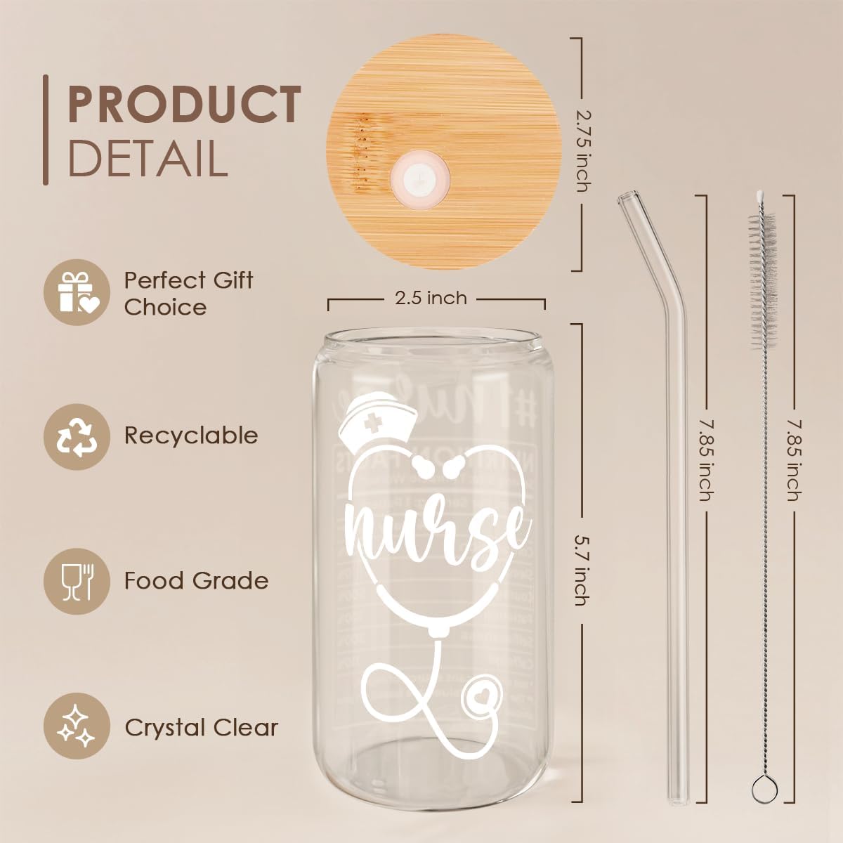 Inspiration Glass Can, Positive Motivational Cup with Lid & Straw, Iced Coffee Aesthetic Cups, Idea Gift for Christmas Birthday Mother Day, Gifts for Women, 16oz