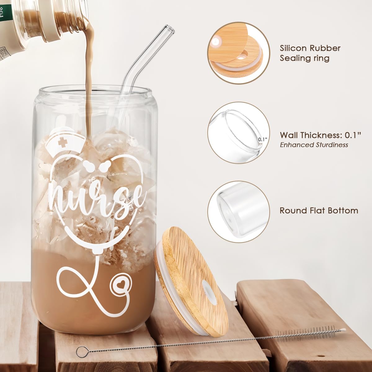 Inspiration Glass Can, Positive Motivational Cup with Lid & Straw, Iced Coffee Aesthetic Cups, Idea Gift for Christmas Birthday Mother Day, Gifts for Women, 16oz