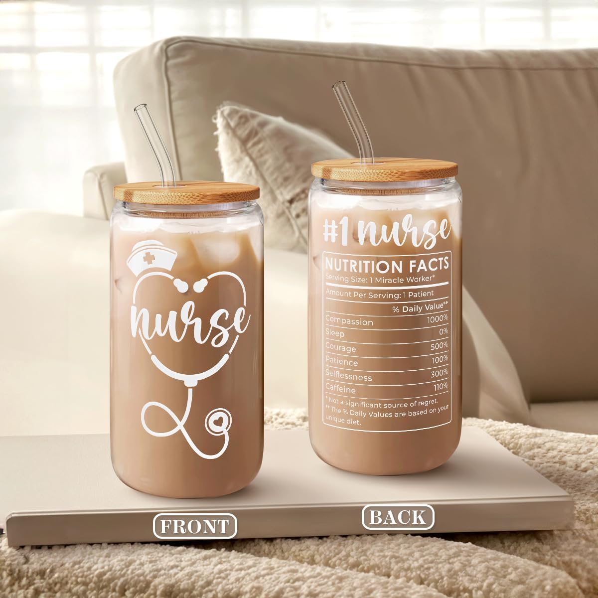 Inspiration Glass Can, Positive Motivational Cup with Lid & Straw, Iced Coffee Aesthetic Cups, Idea Gift for Christmas Birthday Mother Day, Gifts for Women, 16oz