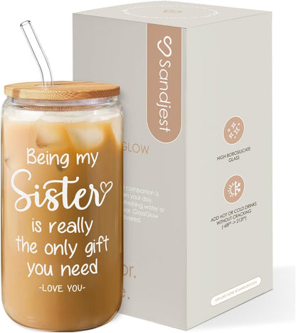 Inspiration Glass Can, Positive Motivational Cup with Lid & Straw, Iced Coffee Aesthetic Cups, Idea Gift for Christmas Birthday Mother Day, Gifts for Women, 16oz