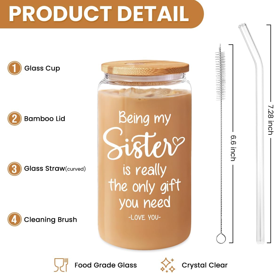 Inspiration Glass Can, Positive Motivational Cup with Lid & Straw, Iced Coffee Aesthetic Cups, Idea Gift for Christmas Birthday Mother Day, Gifts for Women, 16oz