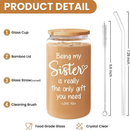 Inspiration Glass Can, Positive Motivational Cup with Lid & Straw, Iced Coffee Aesthetic Cups, Idea Gift for Christmas Birthday Mother Day, Gifts for Women, 16oz