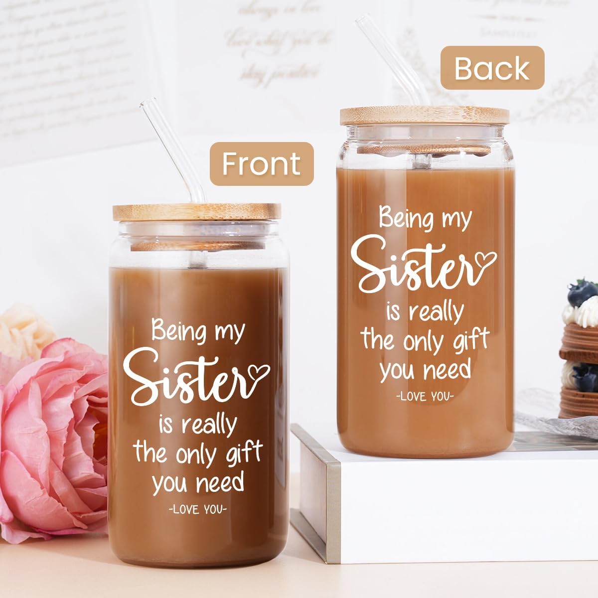 Inspiration Glass Can, Positive Motivational Cup with Lid & Straw, Iced Coffee Aesthetic Cups, Idea Gift for Christmas Birthday Mother Day, Gifts for Women, 16oz