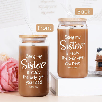 Inspiration Glass Can, Positive Motivational Cup with Lid & Straw, Iced Coffee Aesthetic Cups, Idea Gift for Christmas Birthday Mother Day, Gifts for Women, 16oz