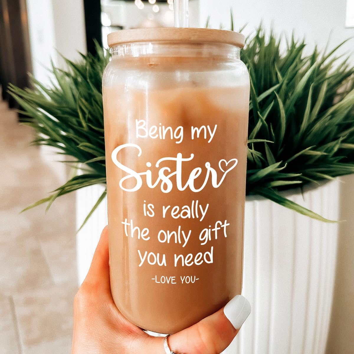 Inspiration Glass Can, Positive Motivational Cup with Lid & Straw, Iced Coffee Aesthetic Cups, Idea Gift for Christmas Birthday Mother Day, Gifts for Women, 16oz