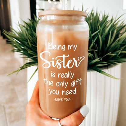 Inspiration Glass Can, Positive Motivational Cup with Lid & Straw, Iced Coffee Aesthetic Cups, Idea Gift for Christmas Birthday Mother Day, Gifts for Women, 16oz