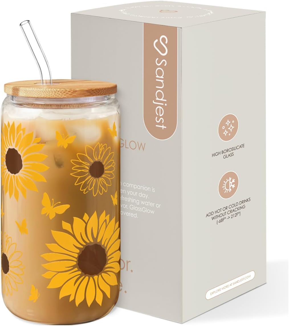 Inspiration Glass Can, Positive Motivational Cup with Lid & Straw, Iced Coffee Aesthetic Cups, Idea Gift for Christmas Birthday Mother Day, Gifts for Women, 16oz