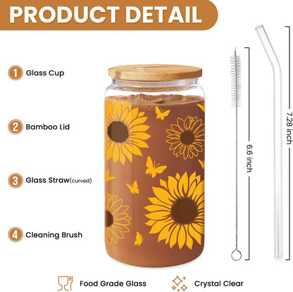 Inspiration Glass Can, Positive Motivational Cup with Lid & Straw, Iced Coffee Aesthetic Cups, Idea Gift for Christmas Birthday Mother Day, Gifts for Women, 16oz