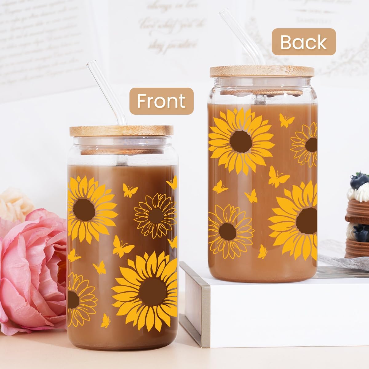 Inspiration Glass Can, Positive Motivational Cup with Lid & Straw, Iced Coffee Aesthetic Cups, Idea Gift for Christmas Birthday Mother Day, Gifts for Women, 16oz