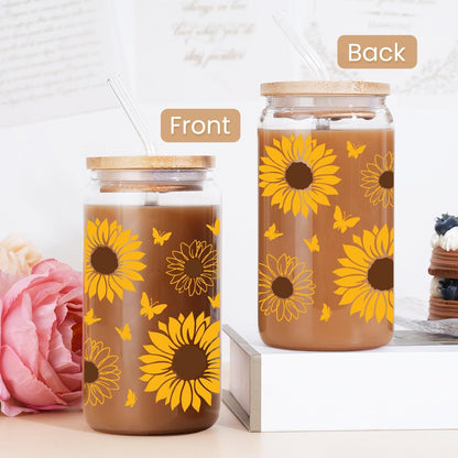 Inspiration Glass Can, Positive Motivational Cup with Lid & Straw, Iced Coffee Aesthetic Cups, Idea Gift for Christmas Birthday Mother Day, Gifts for Women, 16oz