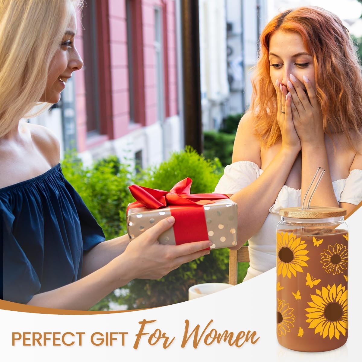 Inspiration Glass Can, Positive Motivational Cup with Lid & Straw, Iced Coffee Aesthetic Cups, Idea Gift for Christmas Birthday Mother Day, Gifts for Women, 16oz