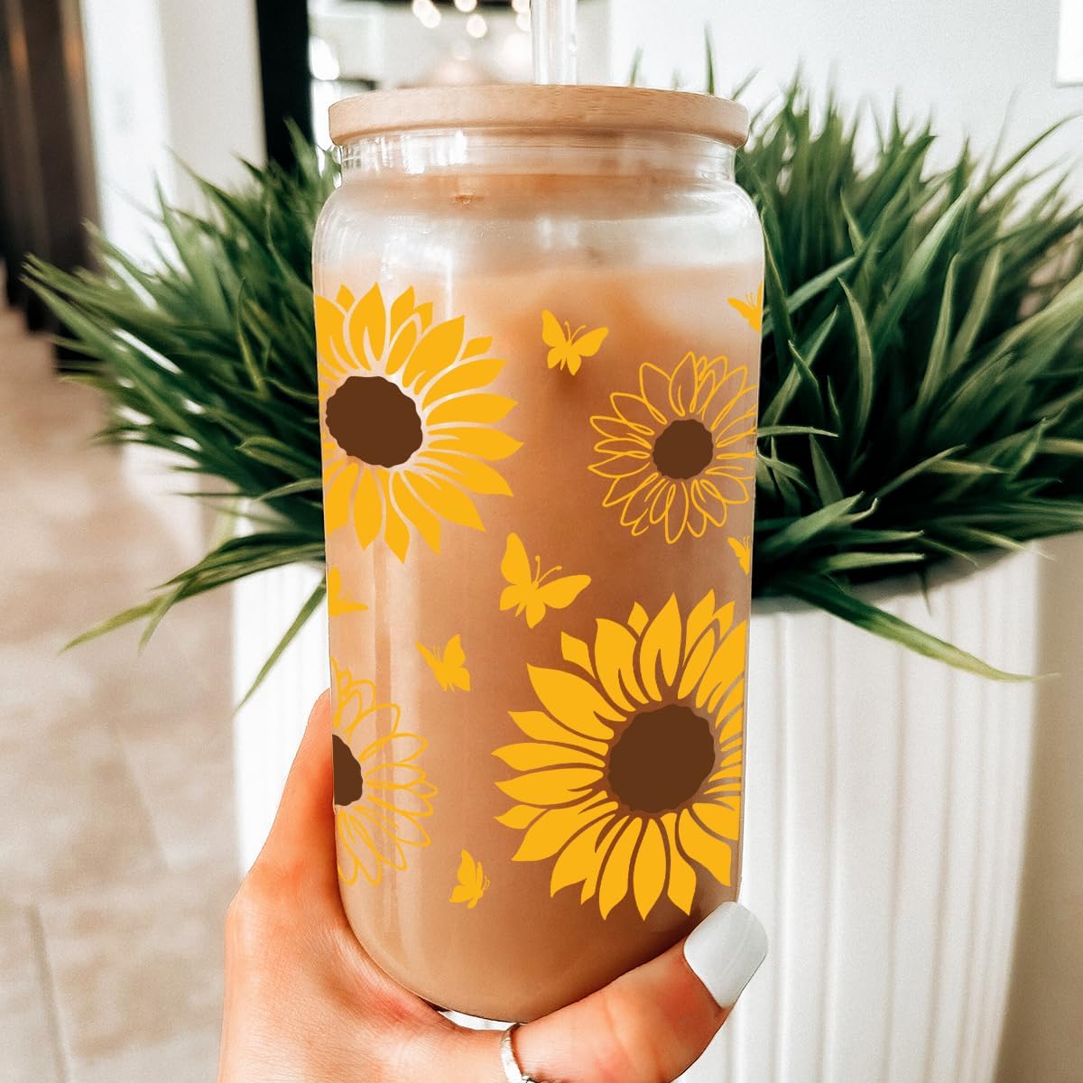 Inspiration Glass Can, Positive Motivational Cup with Lid & Straw, Iced Coffee Aesthetic Cups, Idea Gift for Christmas Birthday Mother Day, Gifts for Women, 16oz
