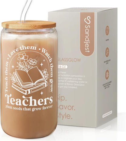 Inspiration Glass Can, Positive Motivational Cup with Lid & Straw, Iced Coffee Aesthetic Cups, Idea Gift for Christmas Birthday Mother Day, Gifts for Women, 16oz