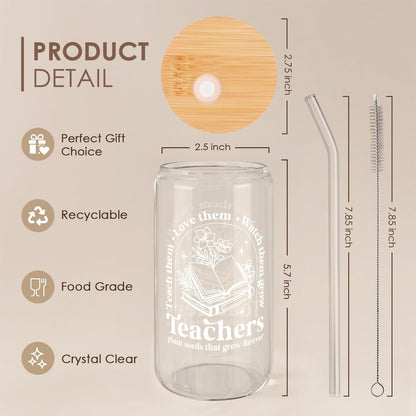 Inspiration Glass Can, Positive Motivational Cup with Lid & Straw, Iced Coffee Aesthetic Cups, Idea Gift for Christmas Birthday Mother Day, Gifts for Women, 16oz