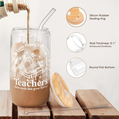 Inspiration Glass Can, Positive Motivational Cup with Lid & Straw, Iced Coffee Aesthetic Cups, Idea Gift for Christmas Birthday Mother Day, Gifts for Women, 16oz