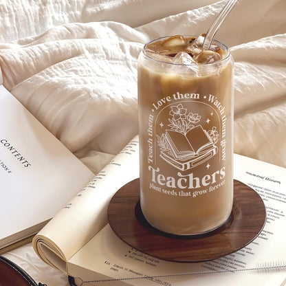 Inspiration Glass Can, Positive Motivational Cup with Lid & Straw, Iced Coffee Aesthetic Cups, Idea Gift for Christmas Birthday Mother Day, Gifts for Women, 16oz