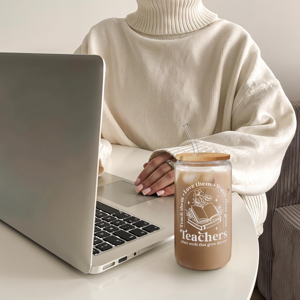 Inspiration Glass Can, Positive Motivational Cup with Lid & Straw, Iced Coffee Aesthetic Cups, Idea Gift for Christmas Birthday Mother Day, Gifts for Women, 16oz