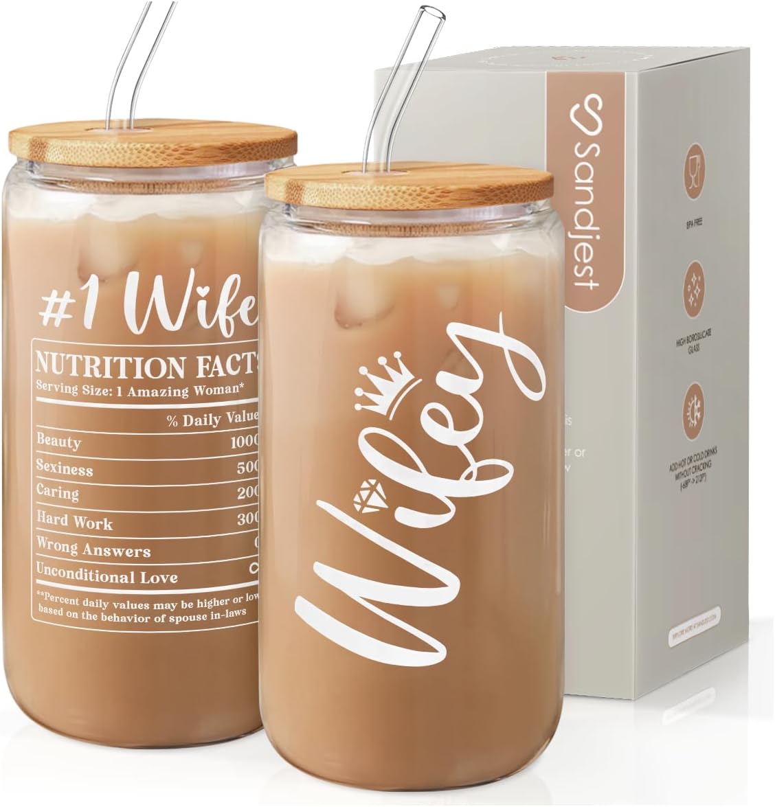 Inspiration Glass Can, Positive Motivational Cup with Lid & Straw, Iced Coffee Aesthetic Cups, Idea Gift for Christmas Birthday Mother Day, Gifts for Women, 16oz