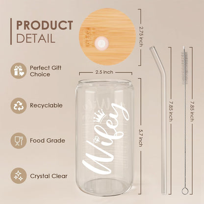 Inspiration Glass Can, Positive Motivational Cup with Lid & Straw, Iced Coffee Aesthetic Cups, Idea Gift for Christmas Birthday Mother Day, Gifts for Women, 16oz