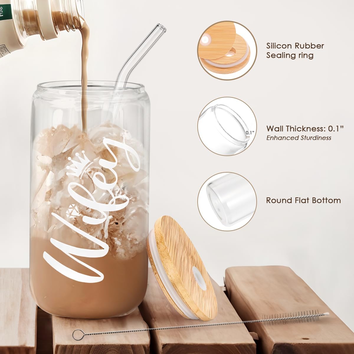 Inspiration Glass Can, Positive Motivational Cup with Lid & Straw, Iced Coffee Aesthetic Cups, Idea Gift for Christmas Birthday Mother Day, Gifts for Women, 16oz