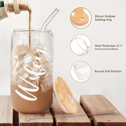 Inspiration Glass Can, Positive Motivational Cup with Lid & Straw, Iced Coffee Aesthetic Cups, Idea Gift for Christmas Birthday Mother Day, Gifts for Women, 16oz