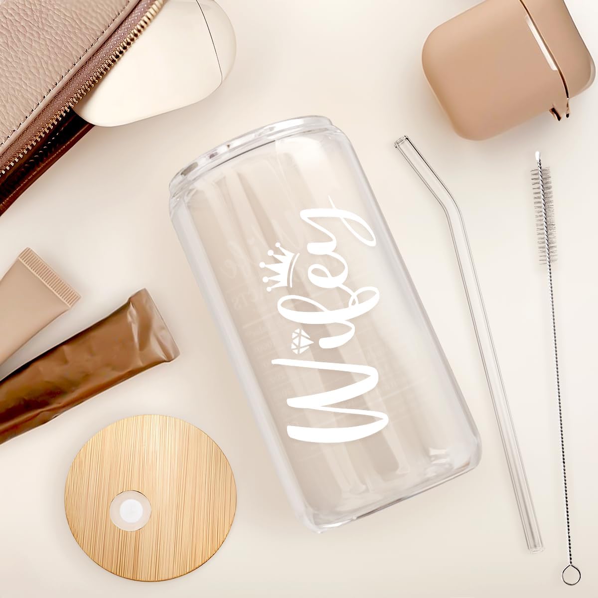 Inspiration Glass Can, Positive Motivational Cup with Lid & Straw, Iced Coffee Aesthetic Cups, Idea Gift for Christmas Birthday Mother Day, Gifts for Women, 16oz