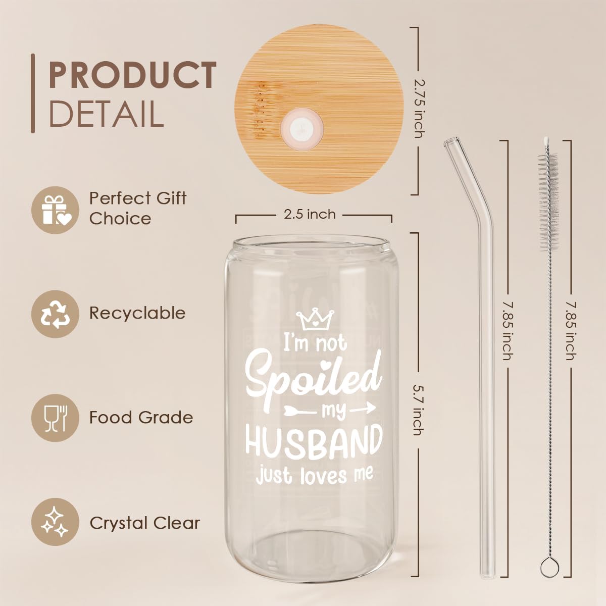 Inspiration Glass Can, Positive Motivational Cup with Lid & Straw, Iced Coffee Aesthetic Cups, Idea Gift for Christmas Birthday Mother Day, Gifts for Women, 16oz