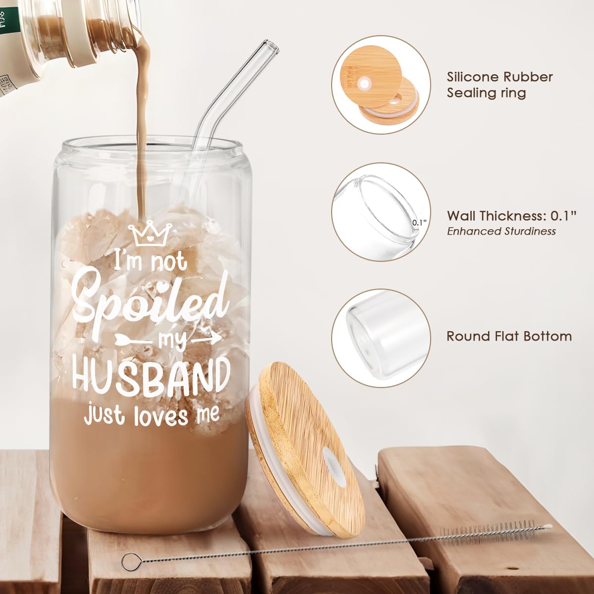 Inspiration Glass Can, Positive Motivational Cup with Lid & Straw, Iced Coffee Aesthetic Cups, Idea Gift for Christmas Birthday Mother Day, Gifts for Women, 16oz
