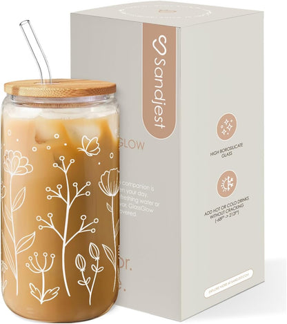 Inspiration Glass Can, Positive Motivational Cup with Lid & Straw, Iced Coffee Aesthetic Cups, Idea Gift for Christmas Birthday Mother Day, Gifts for Women, 16oz