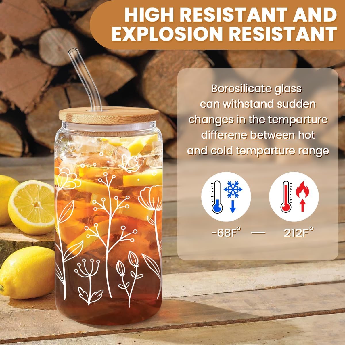 Inspiration Glass Can, Positive Motivational Cup with Lid & Straw, Iced Coffee Aesthetic Cups, Idea Gift for Christmas Birthday Mother Day, Gifts for Women, 16oz