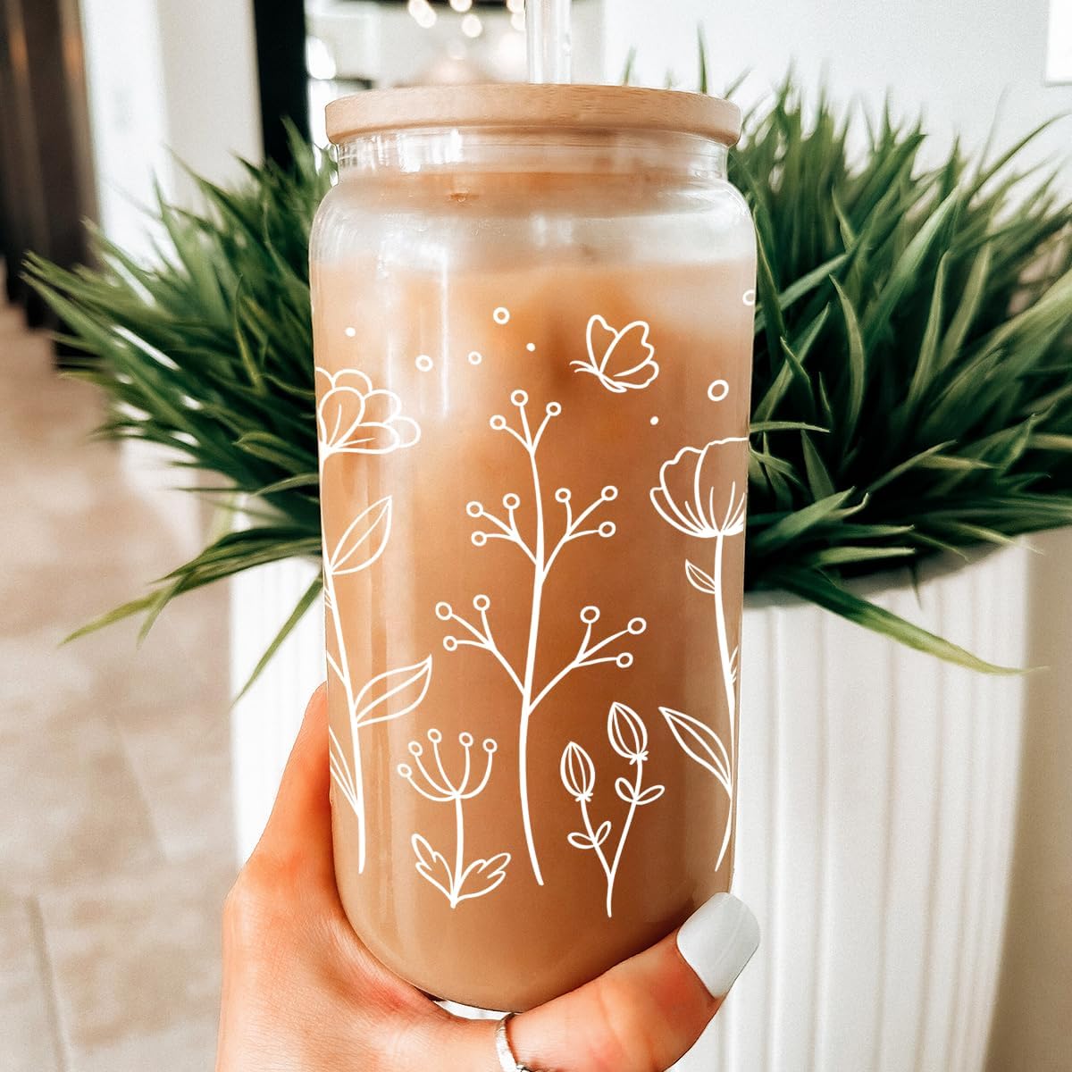Inspiration Glass Can, Positive Motivational Cup with Lid & Straw, Iced Coffee Aesthetic Cups, Idea Gift for Christmas Birthday Mother Day, Gifts for Women, 16oz