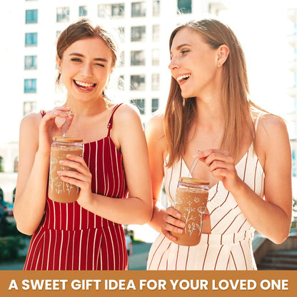 Inspiration Glass Can, Positive Motivational Cup with Lid & Straw, Iced Coffee Aesthetic Cups, Idea Gift for Christmas Birthday Mother Day, Gifts for Women, 16oz