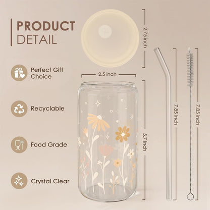 Inspiration Glass Can, Positive Motivational Cup with Lid & Straw, Iced Coffee Aesthetic Cups, Idea Gift for Christmas Birthday Mother Day, Gifts for Women, 16oz
