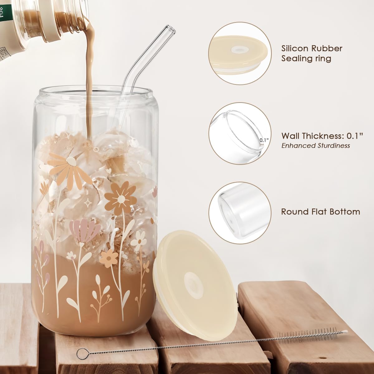 Inspiration Glass Can, Positive Motivational Cup with Lid & Straw, Iced Coffee Aesthetic Cups, Idea Gift for Christmas Birthday Mother Day, Gifts for Women, 16oz
