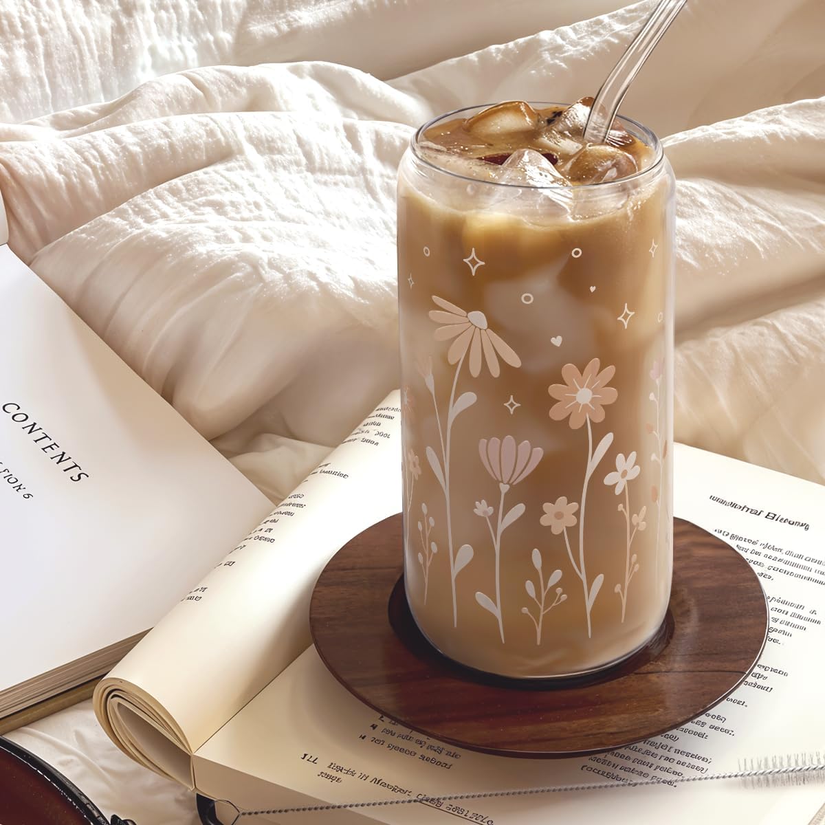 Inspiration Glass Can, Positive Motivational Cup with Lid & Straw, Iced Coffee Aesthetic Cups, Idea Gift for Christmas Birthday Mother Day, Gifts for Women, 16oz