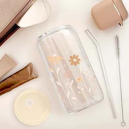 Inspiration Glass Can, Positive Motivational Cup with Lid & Straw, Iced Coffee Aesthetic Cups, Idea Gift for Christmas Birthday Mother Day, Gifts for Women, 16oz