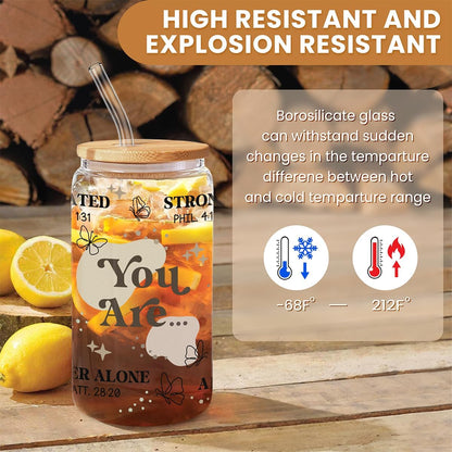 Inspiration Glass Can, Positive Motivational Cup with Lid & Straw, Iced Coffee Aesthetic Cups, Idea Gift for Christmas Birthday Mother Day, Gifts for Women, 16oz
