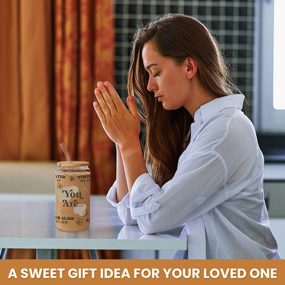 Inspiration Glass Can, Positive Motivational Cup with Lid & Straw, Iced Coffee Aesthetic Cups, Idea Gift for Christmas Birthday Mother Day, Gifts for Women, 16oz