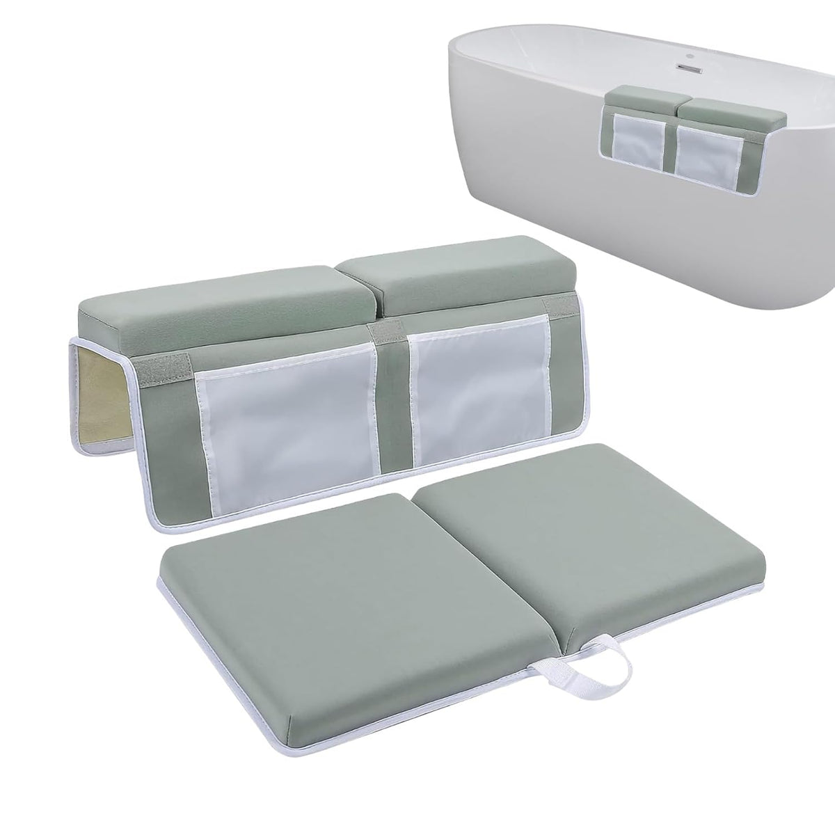 Bath Kneeler and Elbow Rest Pad Set- Bath Support for Knees and Elbows - Bath Kneeler Pad with Memory Foam and Bath Toys Organizer